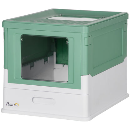 Top Entry Enclosed Kitty Litter Box with Scoop, Tray, Front Entry, Large Space, Foldable, Portable, Green Cat Litter Box Enclosures   at Gallery Canada