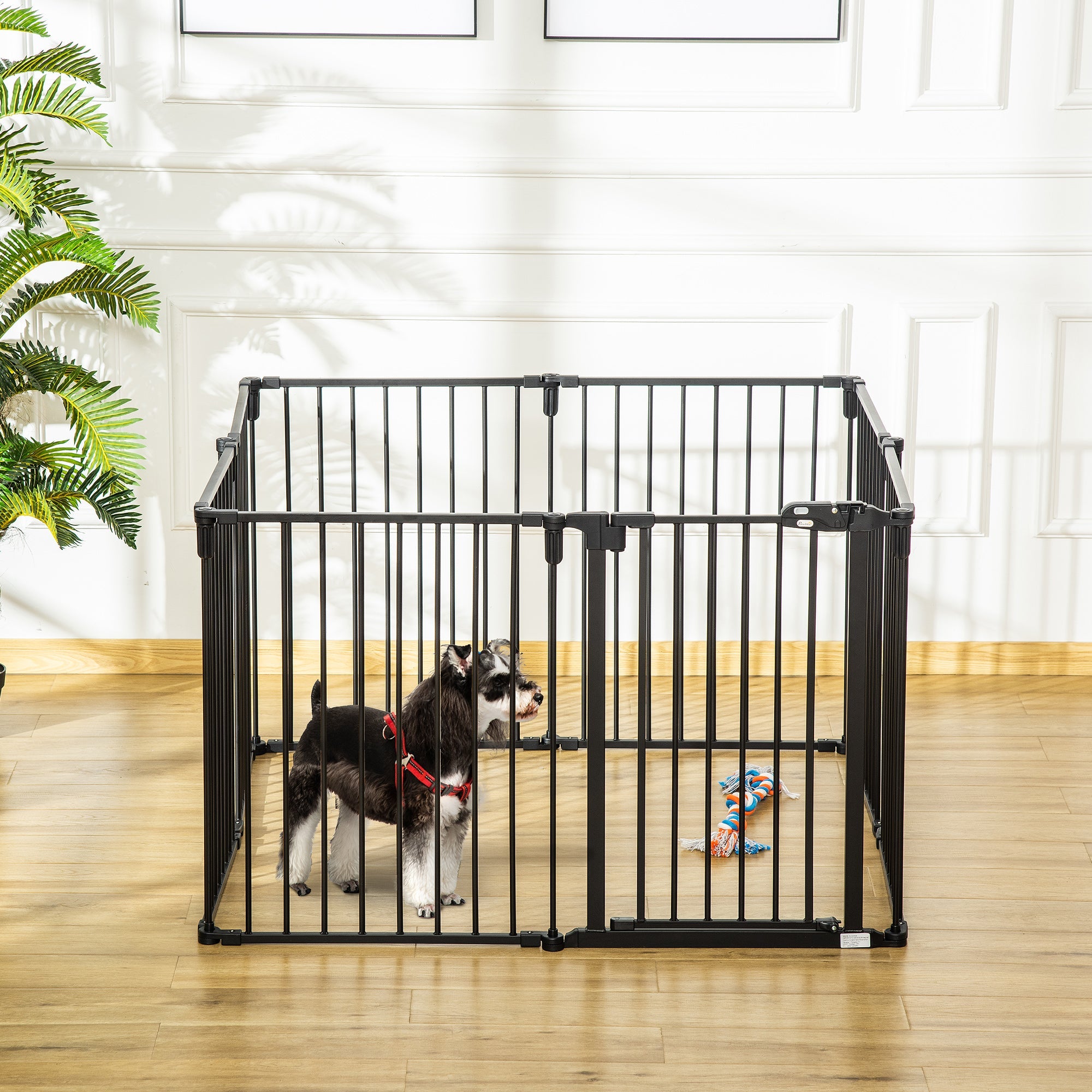 Dog Safety Gate 8-Panel Playpen Fireplace Christmas Tree Steel Fence Stair Barrier Room Divider Black Houses, Kennels & Pens   at Gallery Canada