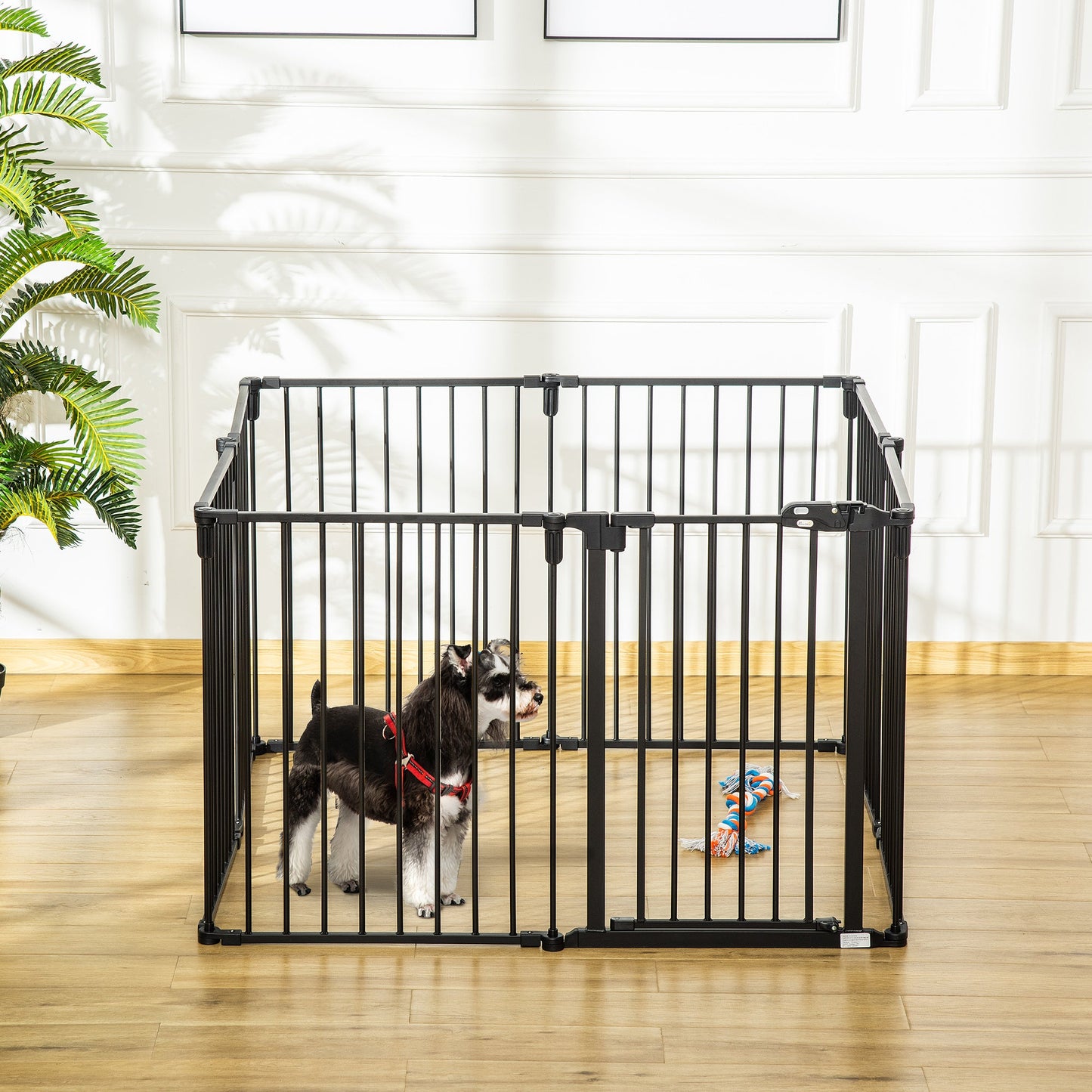 Dog Safety Gate 8-Panel Playpen Fireplace Christmas Tree Steel Fence Stair Barrier Room Divider Black Houses, Kennels & Pens   at Gallery Canada