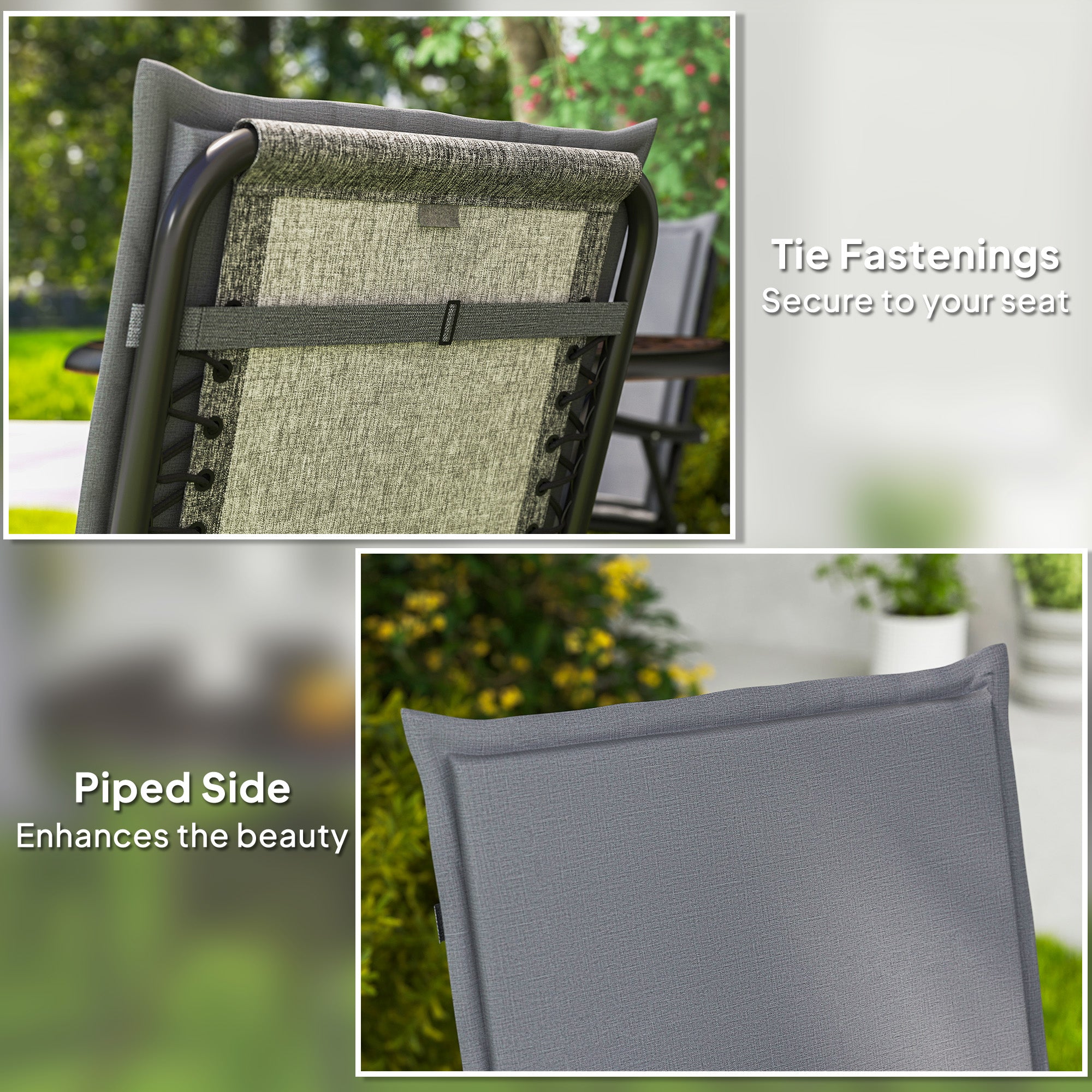 2-Piece Patio Chair Cushions with Ties, UPF50+ Seat Patio Cushions Set for Garden Furniture, Light Grey Patio Chair Cushions at Gallery Canada
