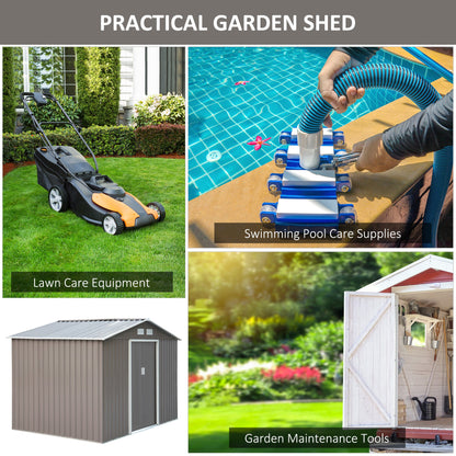 9.1' x 6.4' x 6.3 Garden Storage Shed w/Floor Foundation Outdoor Patio Yard Metal Tool Storage House w/ Double Doors Gray Sheds   at Gallery Canada