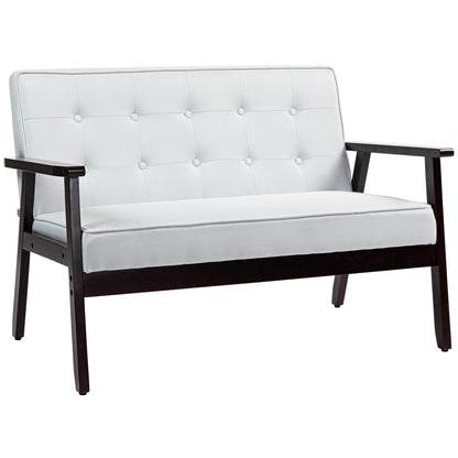 44.5" 2 Seat Sofa for Bedroom, Modern Upholstered Loveseat with Button Tufted Back and Wood Legs, Cream White 2-Seater Sofas at Gallery Canada