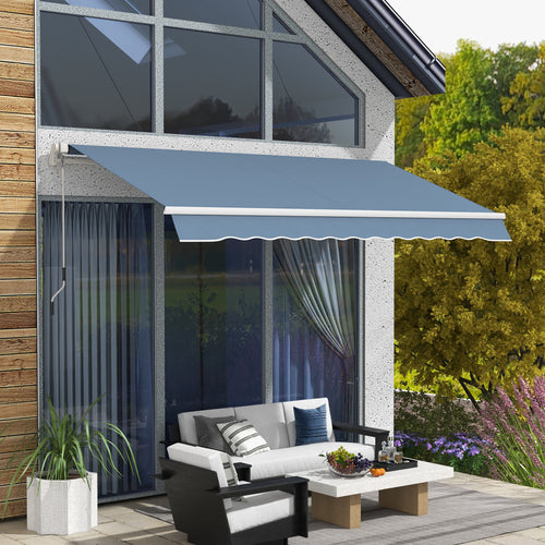 12' x 10' Manual Retractable Awning Outdoor Sunshade Shelter with Adjustable &; Versatile Design, Light Grey