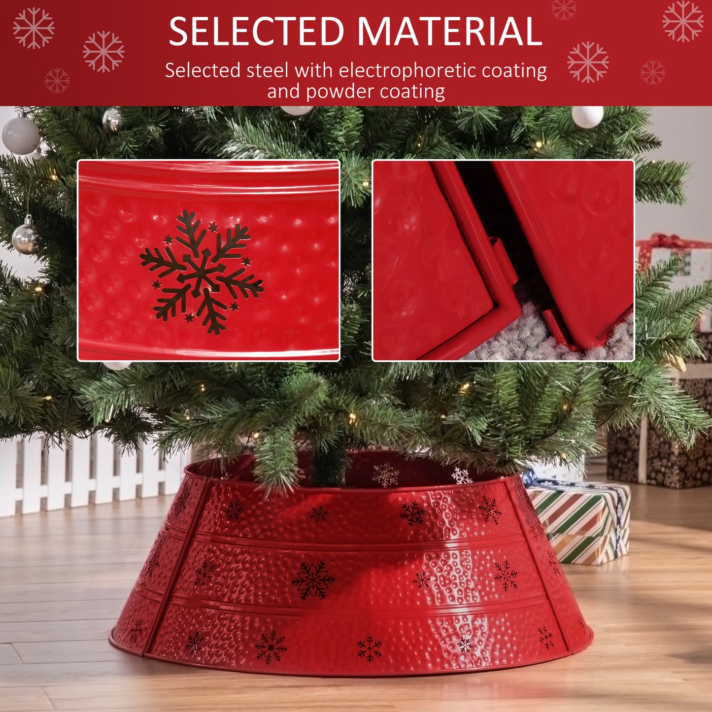 Christmas Tree Collar, 26" Metal Tree Ring Skirt, Home Xmas Decoration with Snowflake Engraving, Red Christmas Trees   at Gallery Canada