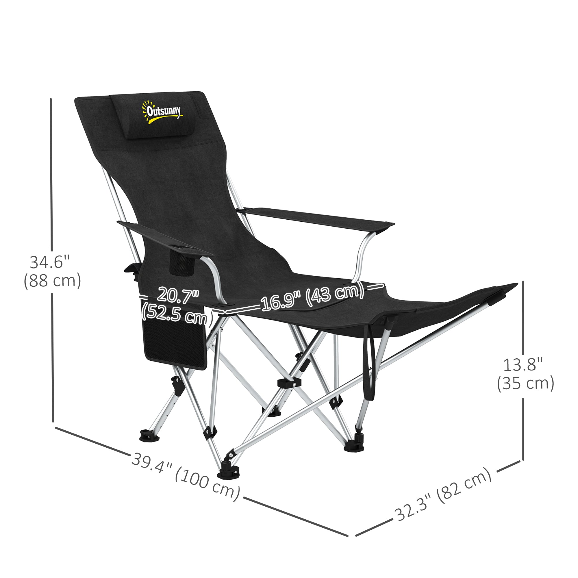 Set of 2 Reclining Camping Chair with Foot Rest, Folding Camping Chair w/ Headrest, Cup Holder, Storage Bag, Black Picnic Tables & Camping Chairs at Gallery Canada