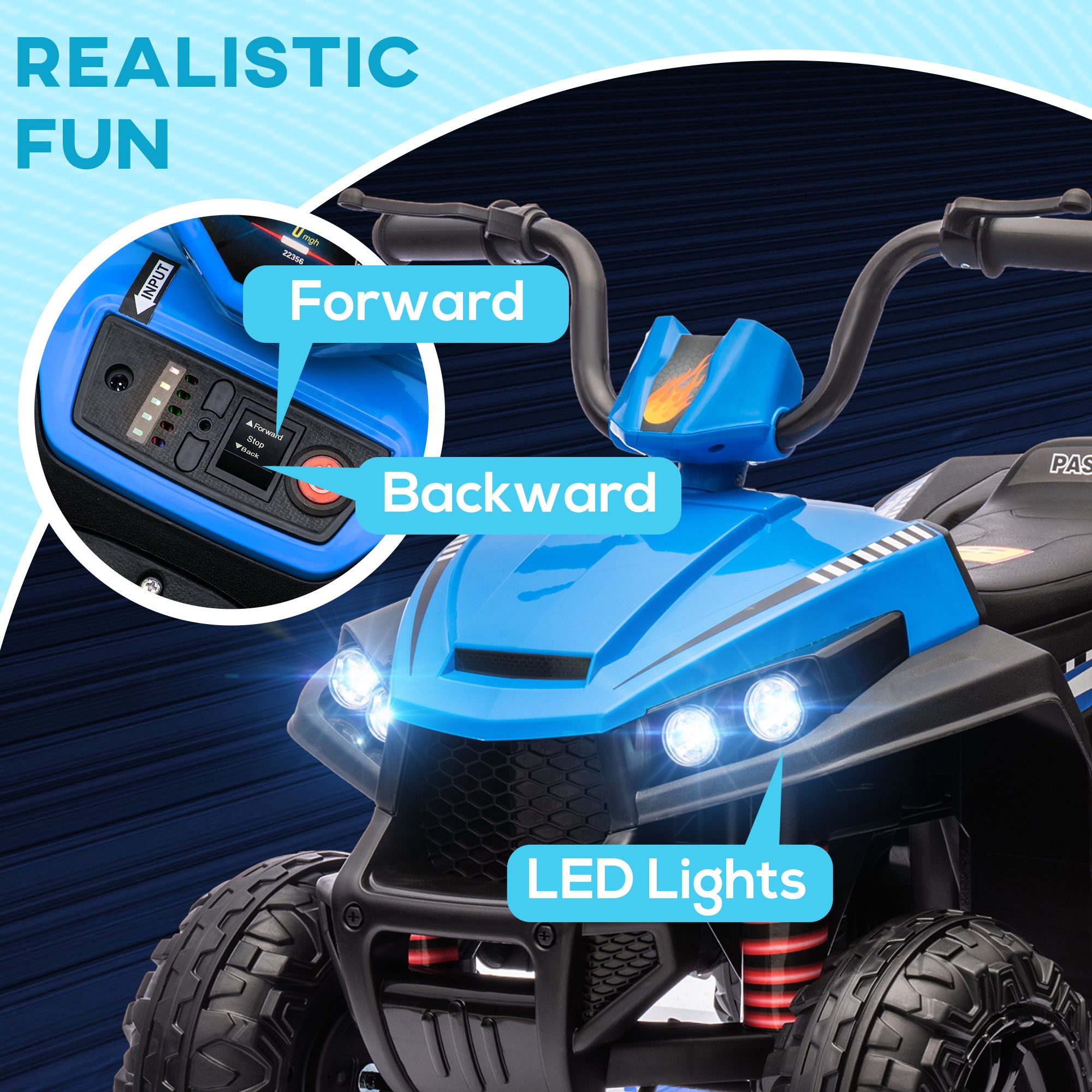 12V Kids ATV with Four Wheels Spring Suspension, Forward &; Backward, LED Light, MP3, Music, Blue Electric Ride On Toys   at Gallery Canada