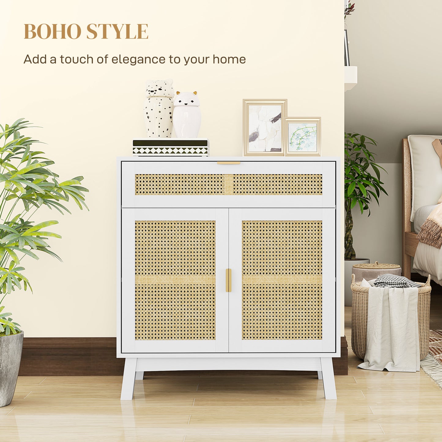 Boho Sideboard Storage Cabinet with Rattan Doors, White Storage Cabinets at Gallery Canada