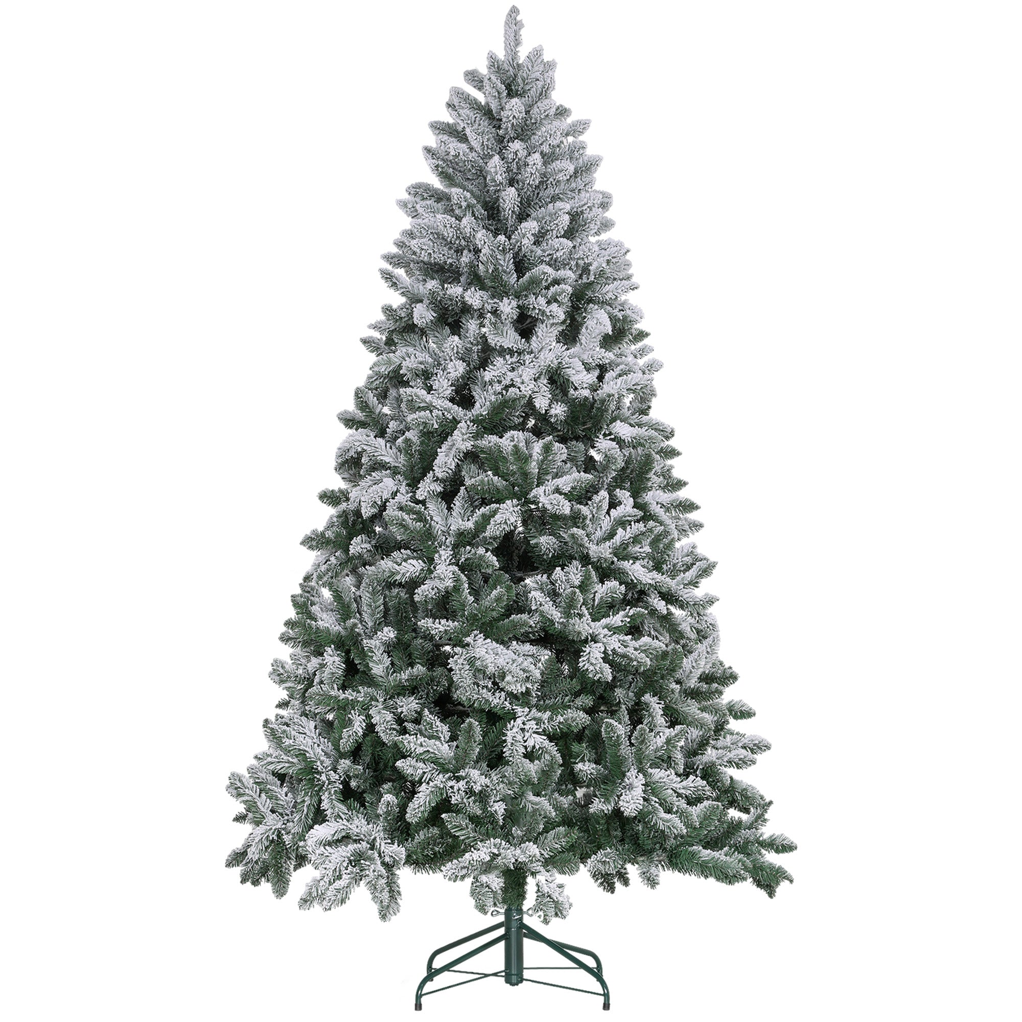 7 Foot Artificial Flocked Christmas Tree with Snow, Metal Stand, Hinged Xmas Tree for Home Office Holiday Flocked Christmas Trees   at Gallery Canada