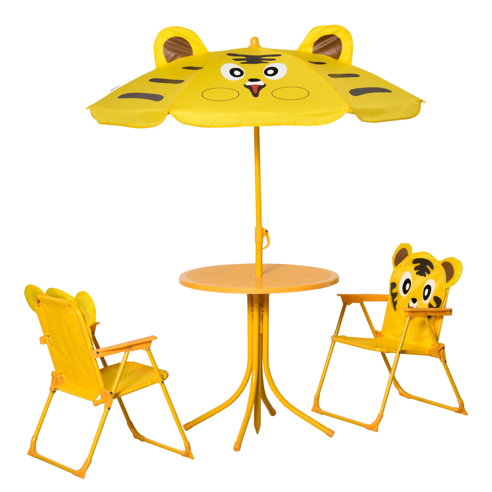 Kids Folding Picnic Table and Chair Set Pattern Outdoor Garden Patio Backyard with Removable &; Height Adjustable Sun Umbrella Yellow Kids Outdoor Furniture at Gallery Canada