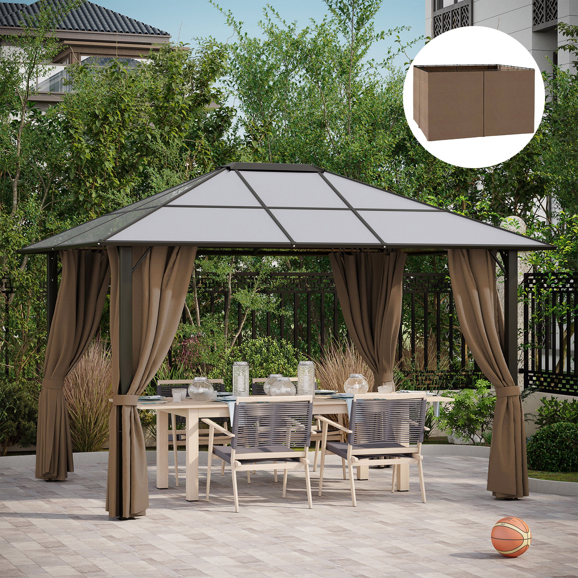 10' x 12' Universal Gazebo Sidewall Set with 4 Panels, Hooks, C-Rings Included for Pergolas &; Cabanas, Brown Gazebo Sidewalls at Gallery Canada