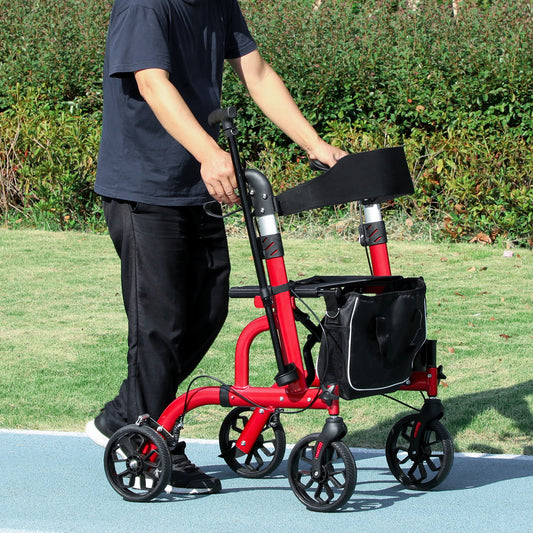 Rollator Walker for Seniors and Adults with 8'' Wheels, Padded Seat and Backrest, Storage Bag Red Knee Walker & Wheelchair Ramps at Gallery Canada