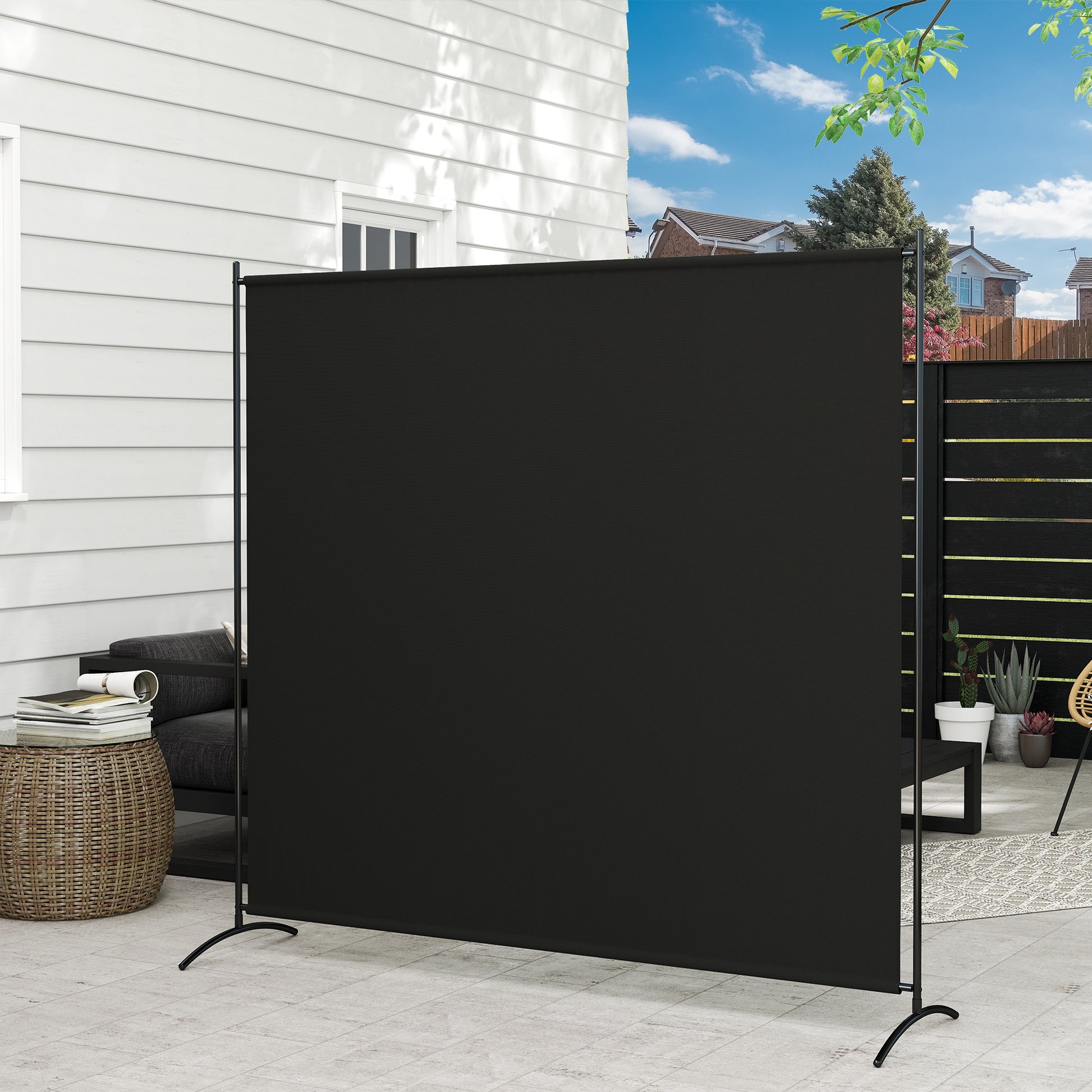 Single Panel Room Divider, UV30+ Privacy Screen, Indoor Outdoor Privacy Panel with Stable Base, Black Side Awnings at Gallery Canada