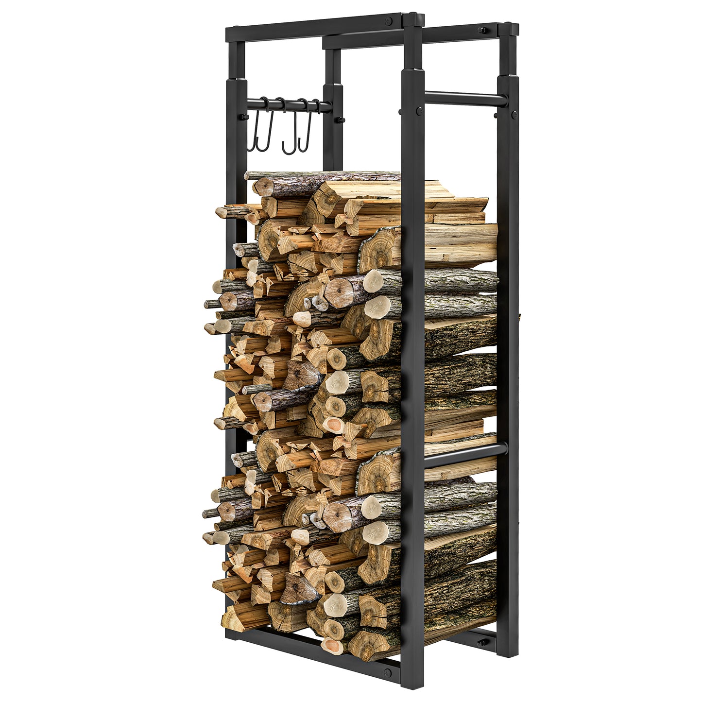 Adjustable Firewood Log Rack Heavy-Duty Steel Log Holder for Outdoor Indoor Use, 25.6" x 9.8" x 59.1", Black Firewood Racks   at Gallery Canada