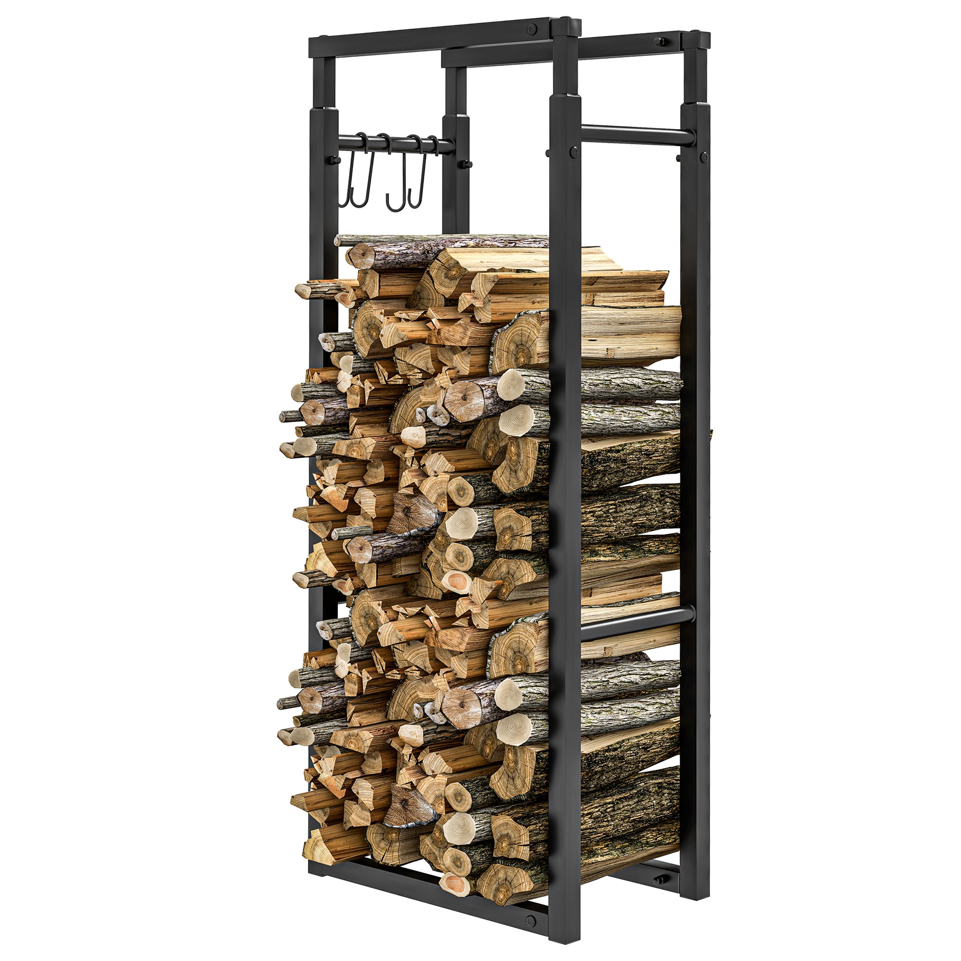 Adjustable Firewood Log Rack Heavy-Duty Steel Log Holder for Outdoor Indoor Use, 25.6" x 9.8" x 59.1", Black Firewood Racks   at Gallery Canada