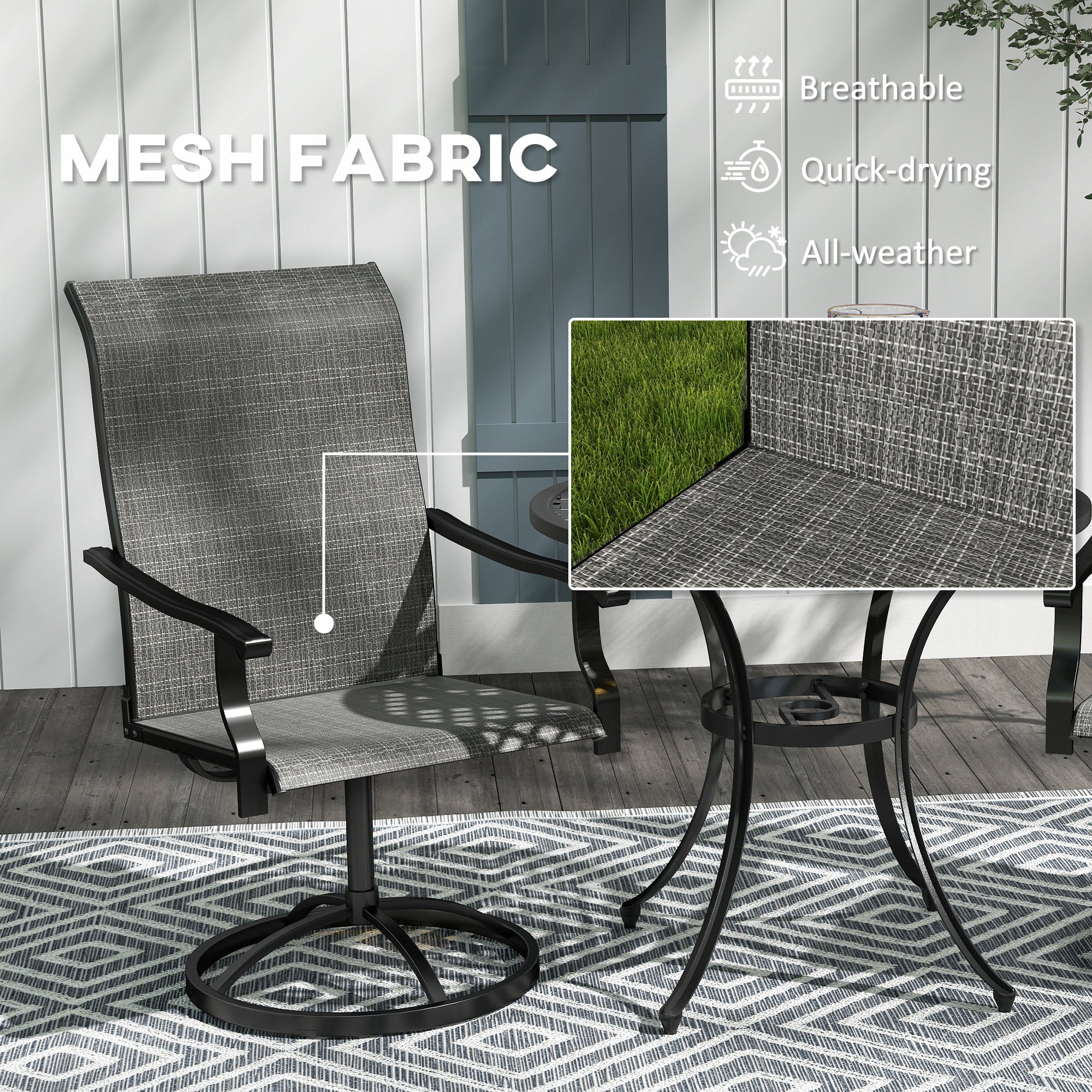 Outdoor Swivel Dining Chairs Set of 2, High Back Swivel Chairs with All Weather Mesh for Deck, Backyard, Poolside, Grey Patio Chairs at Gallery Canada