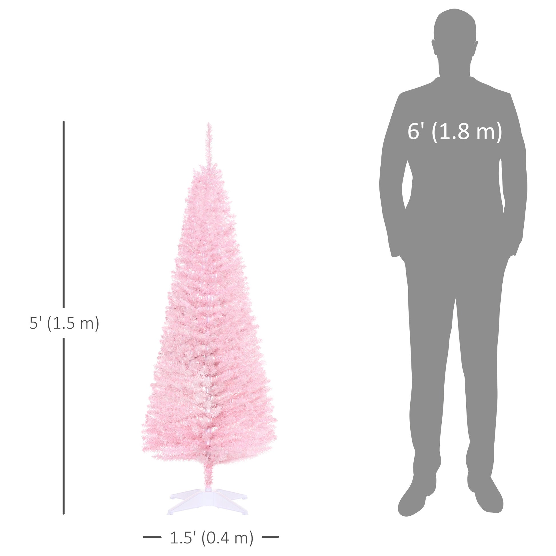 5FT Artificial Christmas Tree, Pencil Christmas Tree with Realistic Branches, Stable Stand, Pink Pencil Christmas Trees   at Gallery Canada