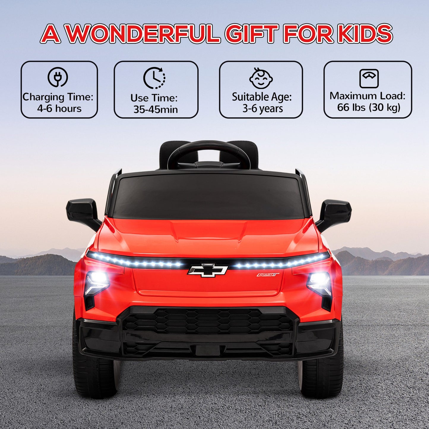 12V CHEVROLET SILVERADO EV RST Licensed Kids Car w/ Remote, Spring Suspension, Soft Start, Training Wheels, Red Electric Toy Cars   at Gallery Canada