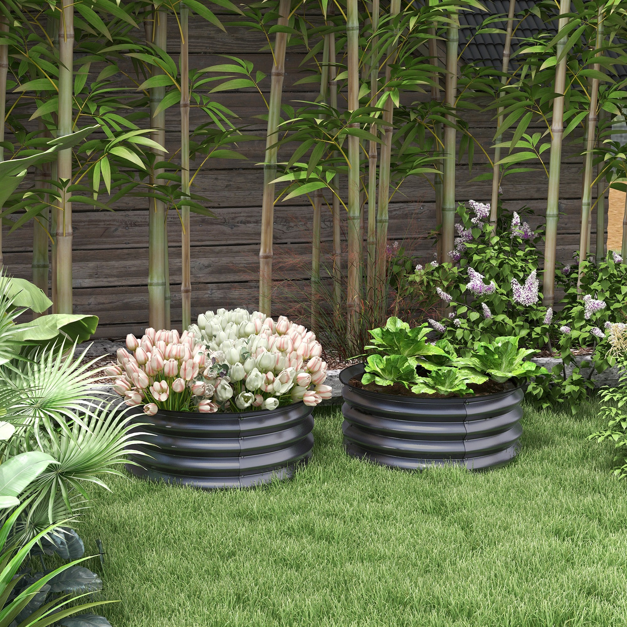 Set of 2 Raised Garden Bed, Metal Planter Box with Safety Edging, Easy-to-assemble Stock Tank, Dark Grey Raised Garden Beds at Gallery Canada
