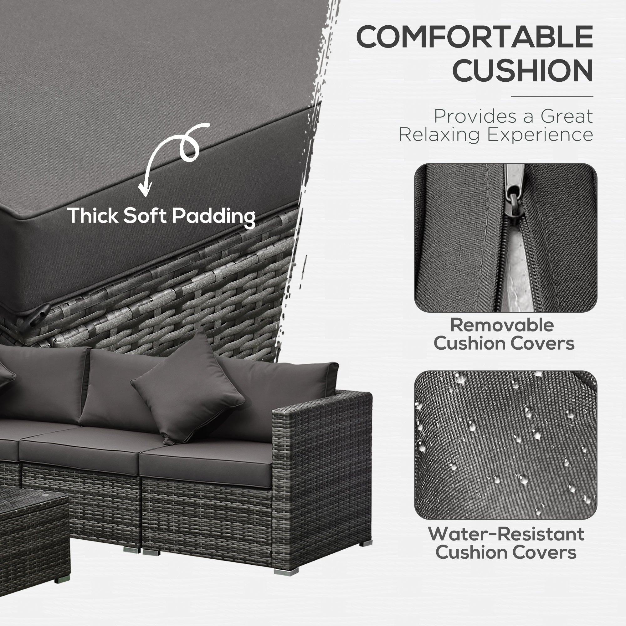 6 Pieces Outdoor PE Rattan Wicker Patio Furniture Sofa Set with Thick Cushions, Deluxe Garden Sectional Couch with Glass Top Table, Mixed Grey and Charcoal Patio Furniture Sets at Gallery Canada