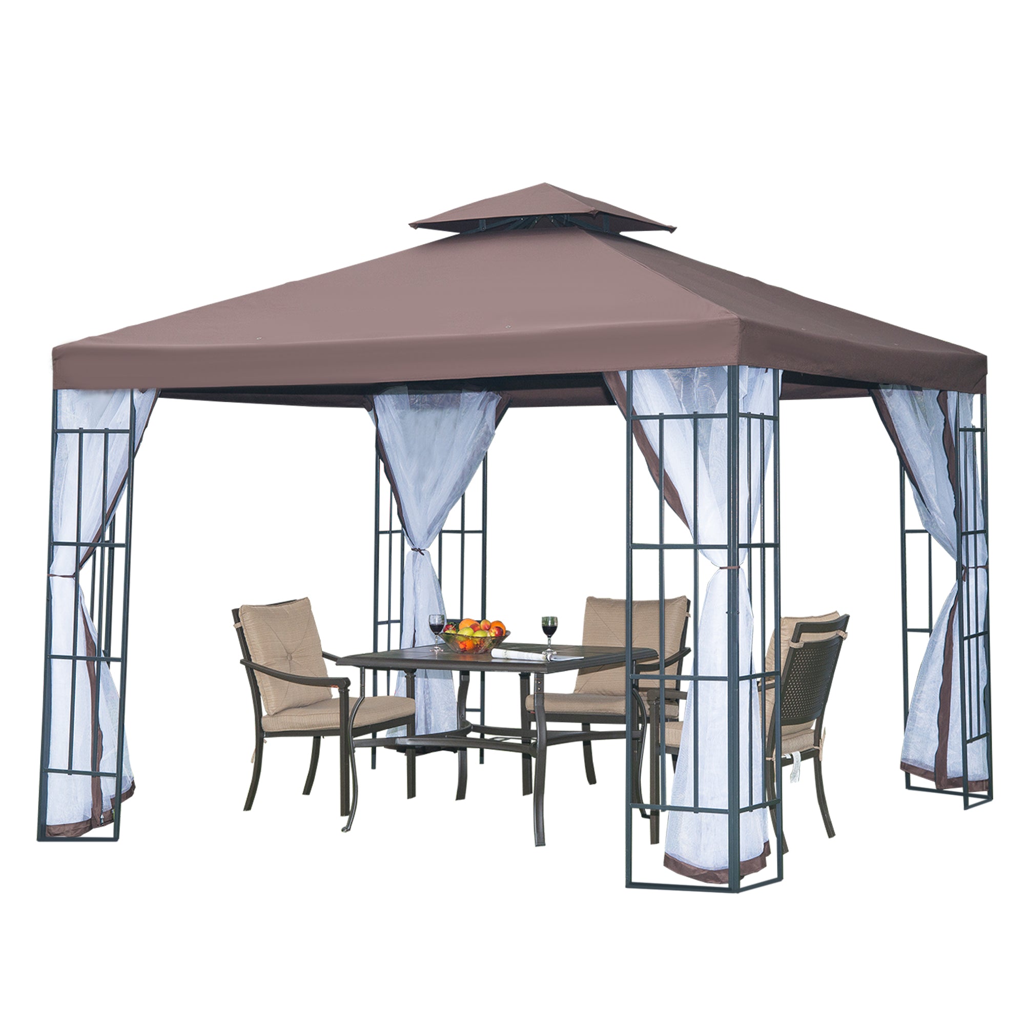 10'x10' Garden Gazebo Patio Canopy Portable Party Event Backyard w/ Mosquito Netting Coffee Gazebos at Gallery Canada