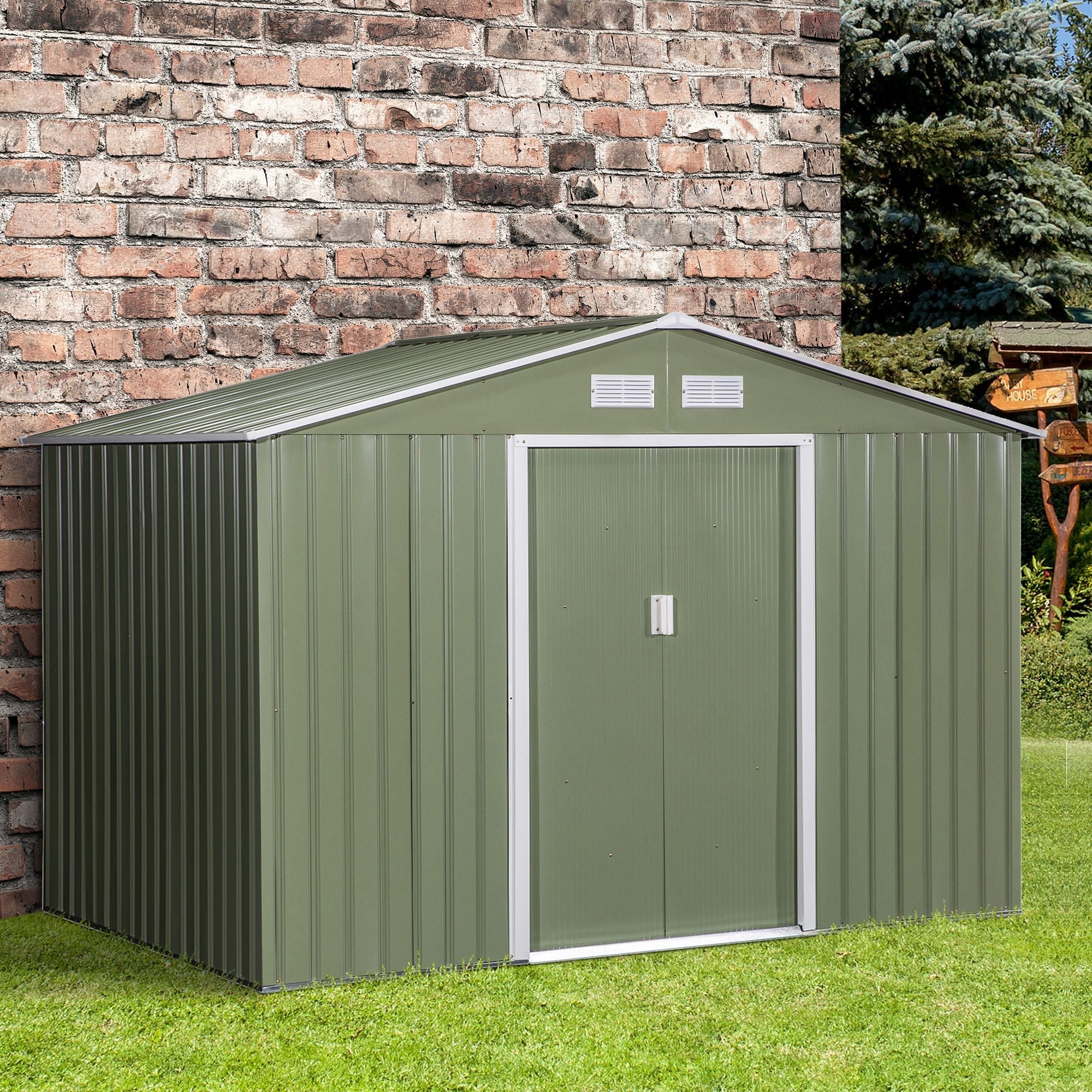 9.1'x6.4'x6.3' Garden Storage Shed w/ Floor Foundation Metal Tool Storage House w/ Double Doors Light Green Sheds   at Gallery Canada