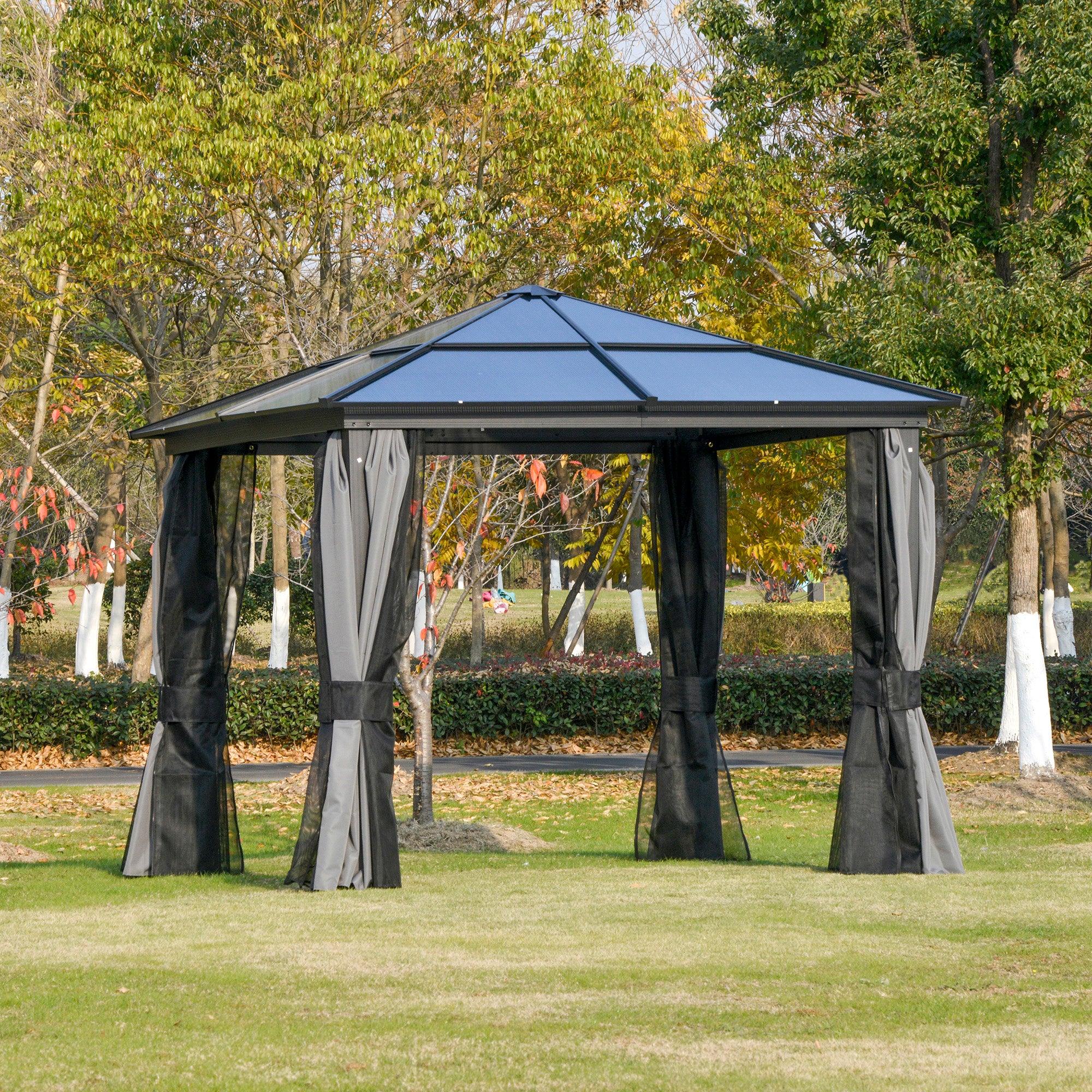 10x10ft Hardtop Gazebo with Aluminum Frame, Polycarbonate Gazebo Canopy with Curtains and Netting Gazebos at Gallery Canada
