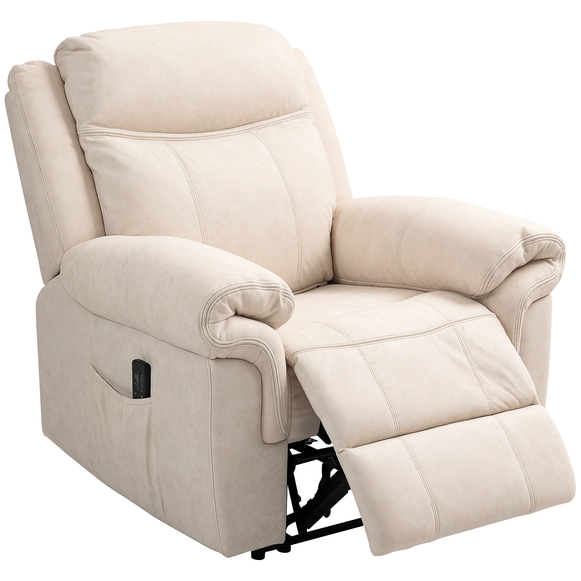 Manual Recliner Chair with Vibration Massage, Side Pockets, Microfibre Reclining Chair for Living Room, Cream White Sofas & Reclining Chairs Cream at Gallery Canada