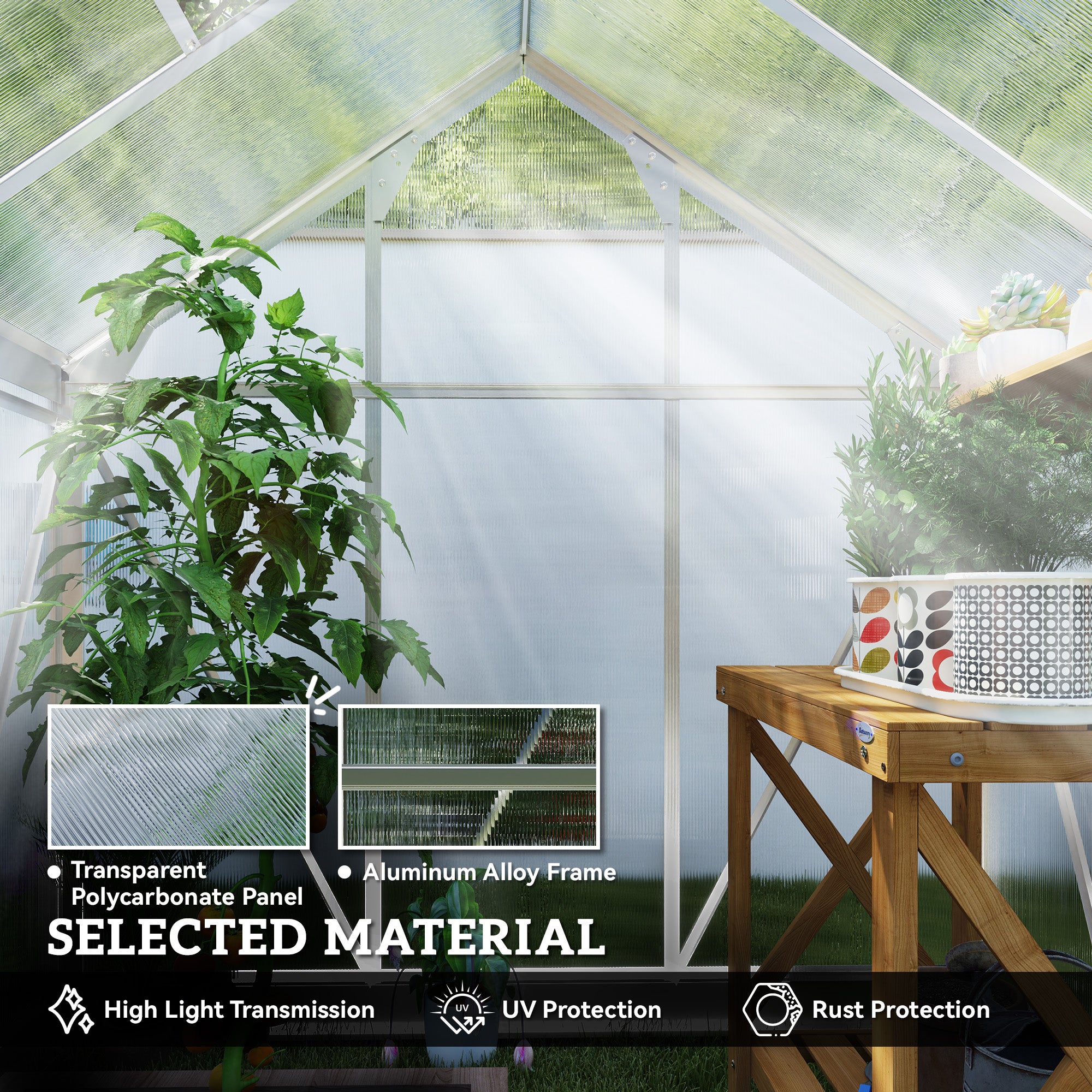 6' x 4' x 6.6' Polycarbonate Greenhouse, Walk-In Green House Kit Garden, Plants Grow, Galvanized Sheet Aluminum Frame with Rain Gutter, Vent and Sliding Door, Silver Walk In Greenhouses at Gallery Canada