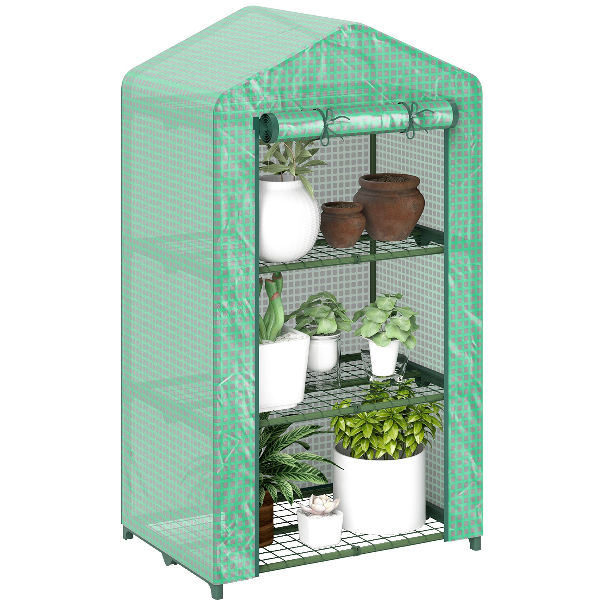 3 Tier Mini Greenhouse, Portable Flower Stand with Shelf Clips, Indoor Greenhouse with Steel Frame, Green Greenhouses at Gallery Canada