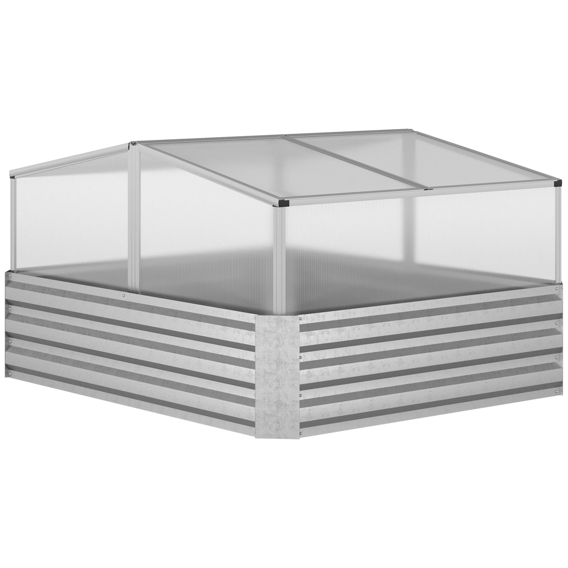 Steel Planters for Outdoor Plants with Greenhouse Galvanized Raised Garden Bed for Flowers, Herbs, Vegetables, Silver Galvanized Planter Boxes Silver  at Gallery Canada