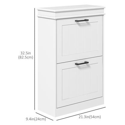 Shoe Storage Cabinet with 2 Flip Drawers and Adjustable Shelves, Narrow Shoe Cabinet for 10 Pairs of Shoes, White Shoe Storage Cabinets & Racks   at Gallery Canada