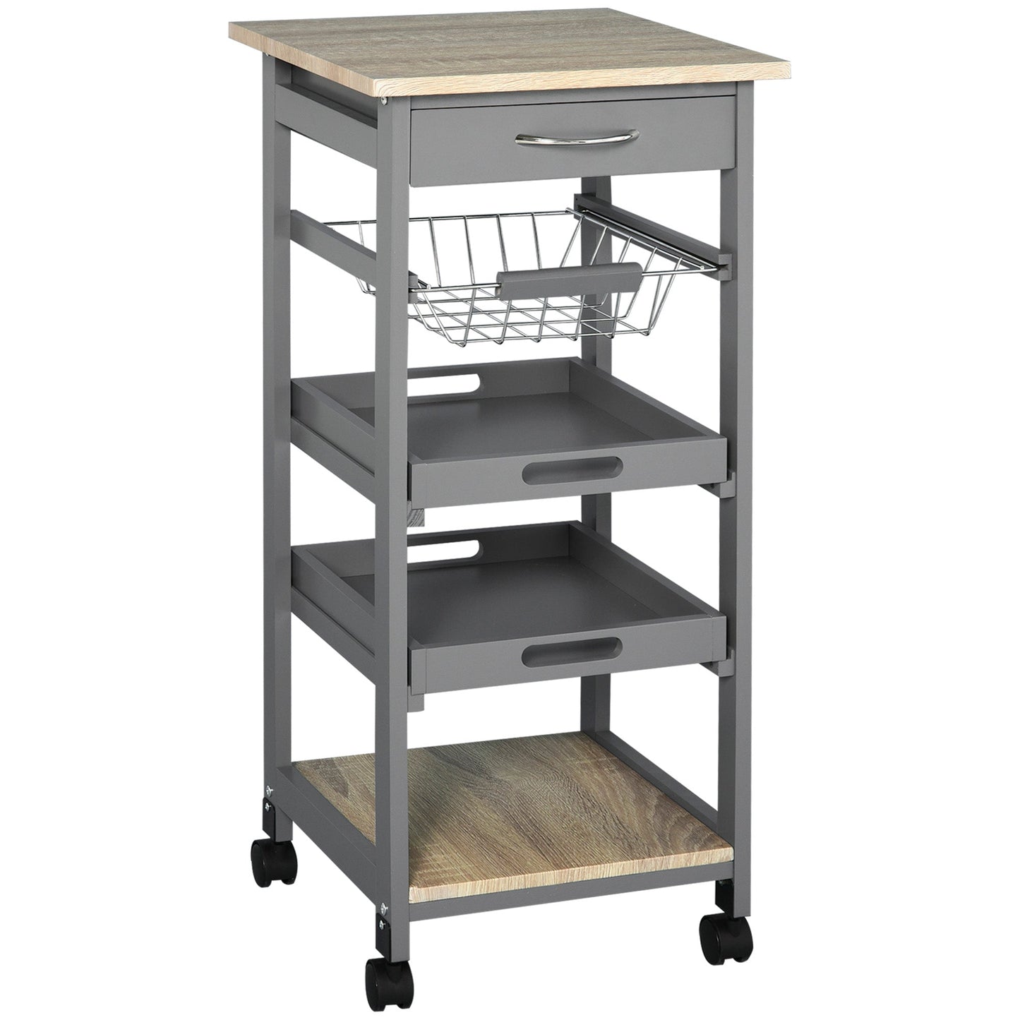 Rolling Kitchen Island Cart, Mobile Utility Storage Cart with Drawer, Wire Storage Basket, Removable Tray, Grey Kitchen Islands & Kitchen Carts Multi Colour  at Gallery Canada