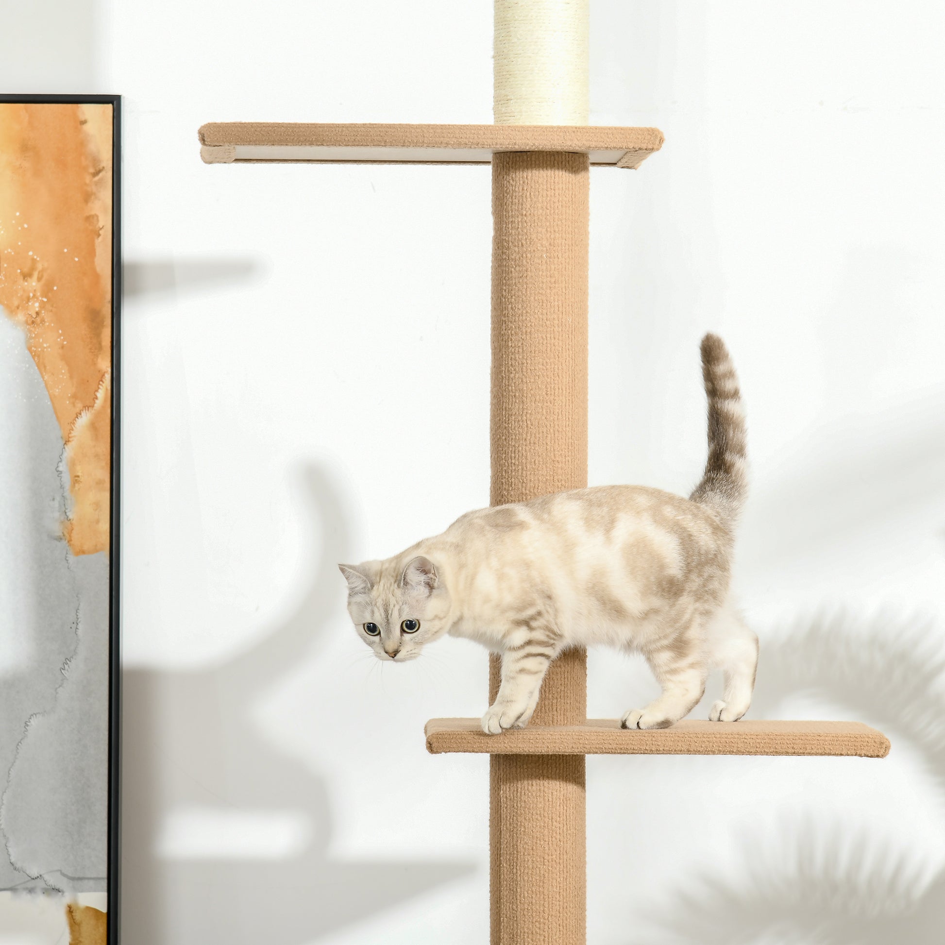 100" Floor To Ceiling Cat Tree w/ 3 Perches Activity Center for Kittens Cat Tower Furniture, Brown Floor to Ceiling Cat Trees at Gallery Canada