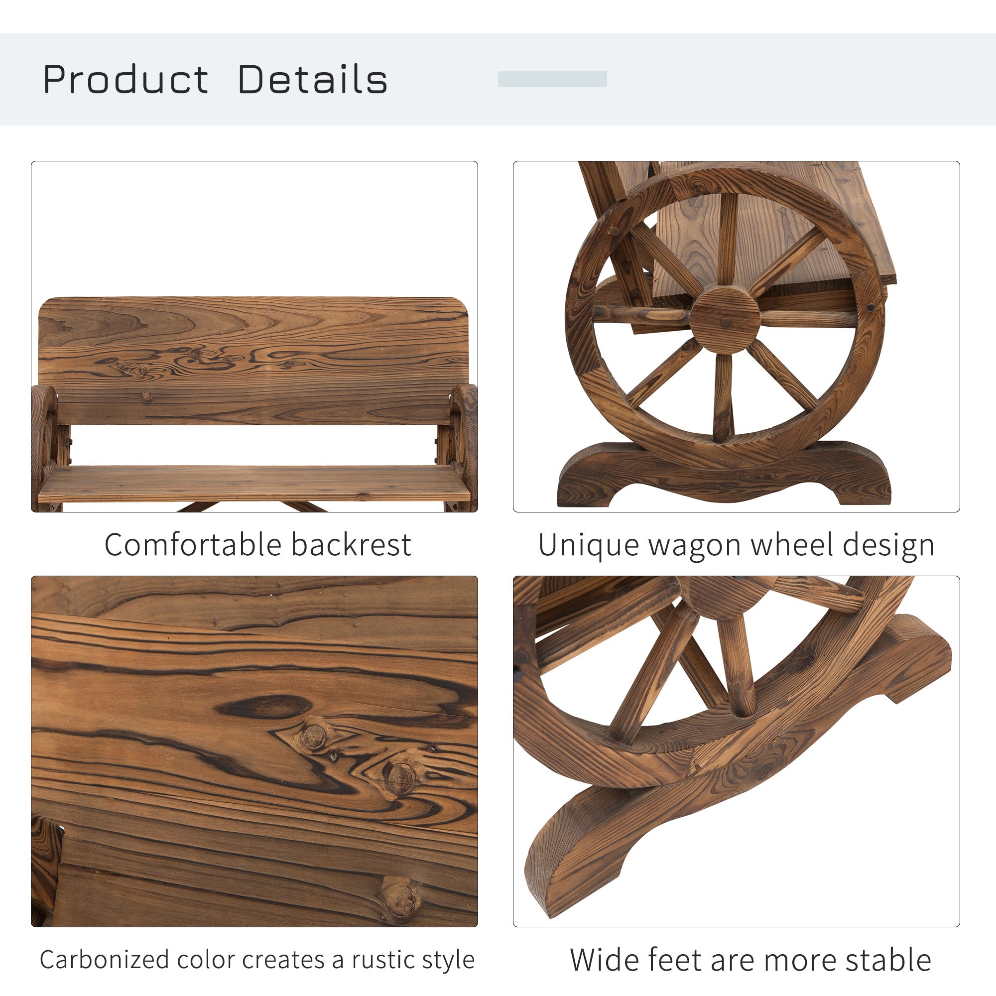 Wooden Wagon Wheel Bench Rustic Design 2 Seater Garden Outdoor Chair High Back Loveseat Outdoor Benches at Gallery Canada
