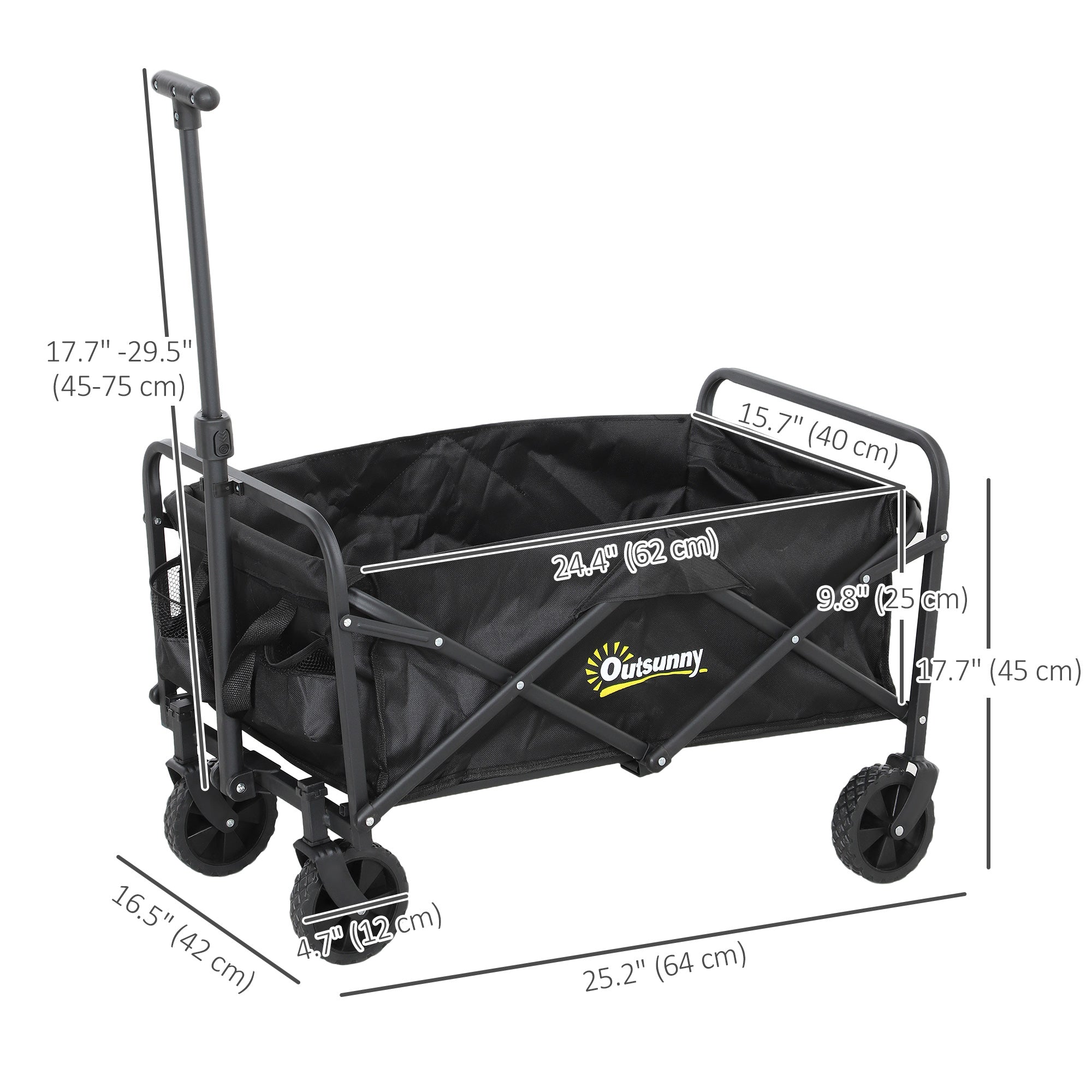 Collapsible Folding Garden Cart, Heavy Duty Lawn Wagon with Universal Wheels and Adjustable Handle, Black Folding Garden Carts at Gallery Canada