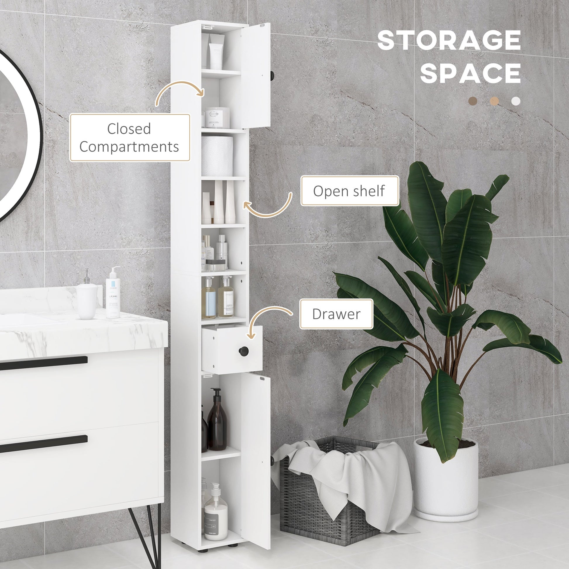 Tall 71" Bathroom Storage Cabinet with Adjustable Shelves and 2 Doors, White Bathroom Cabinets   at Gallery Canada