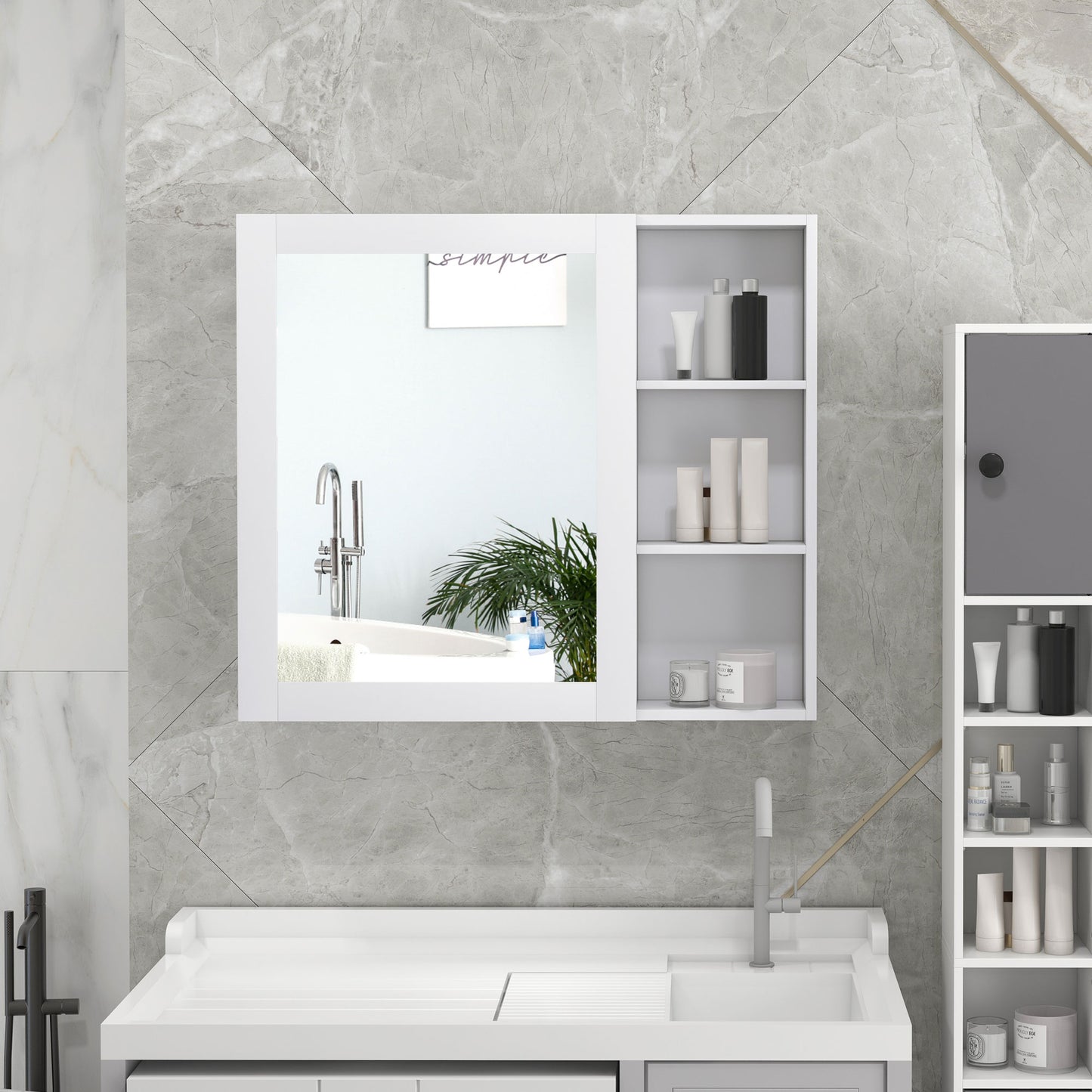 MDF Medicine Cabinet with Mirror, Bathroom Storage Cabinet with 3-tier Shelves, Wall Mounted, White Mirror Medicine Cabinets   at Gallery Canada