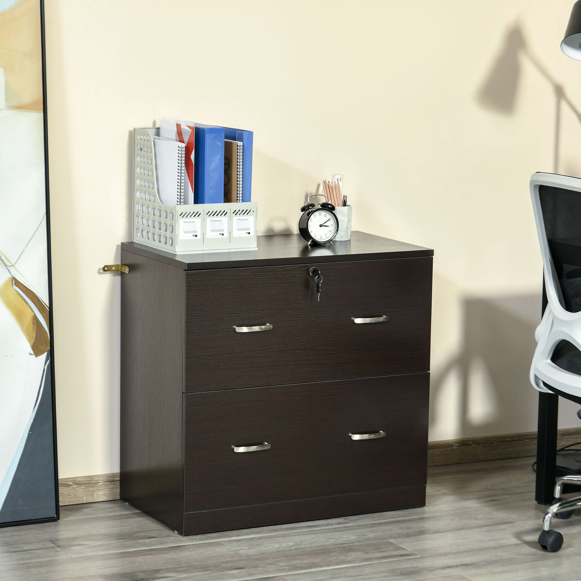 2 Drawer File Cabinet with Lock, Office Filing Cabinet, Hanging Bar for Letter Size, Home Office, Espresso Office Cabinets & Cupboards at Gallery Canada