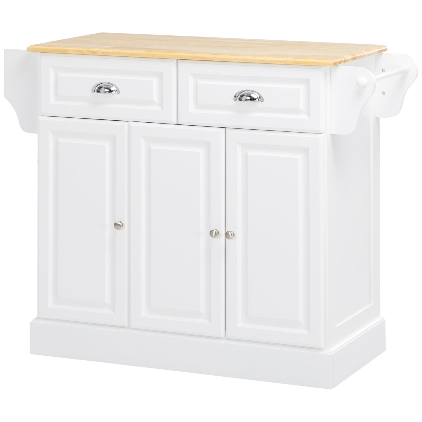 Kitchen Island with Storage Rolling Kitchen Serving Cart with Rubber Wood Top Towel Rack Storage Drawer Cabinet White Kitchen Islands & Kitchen Carts   at Gallery Canada