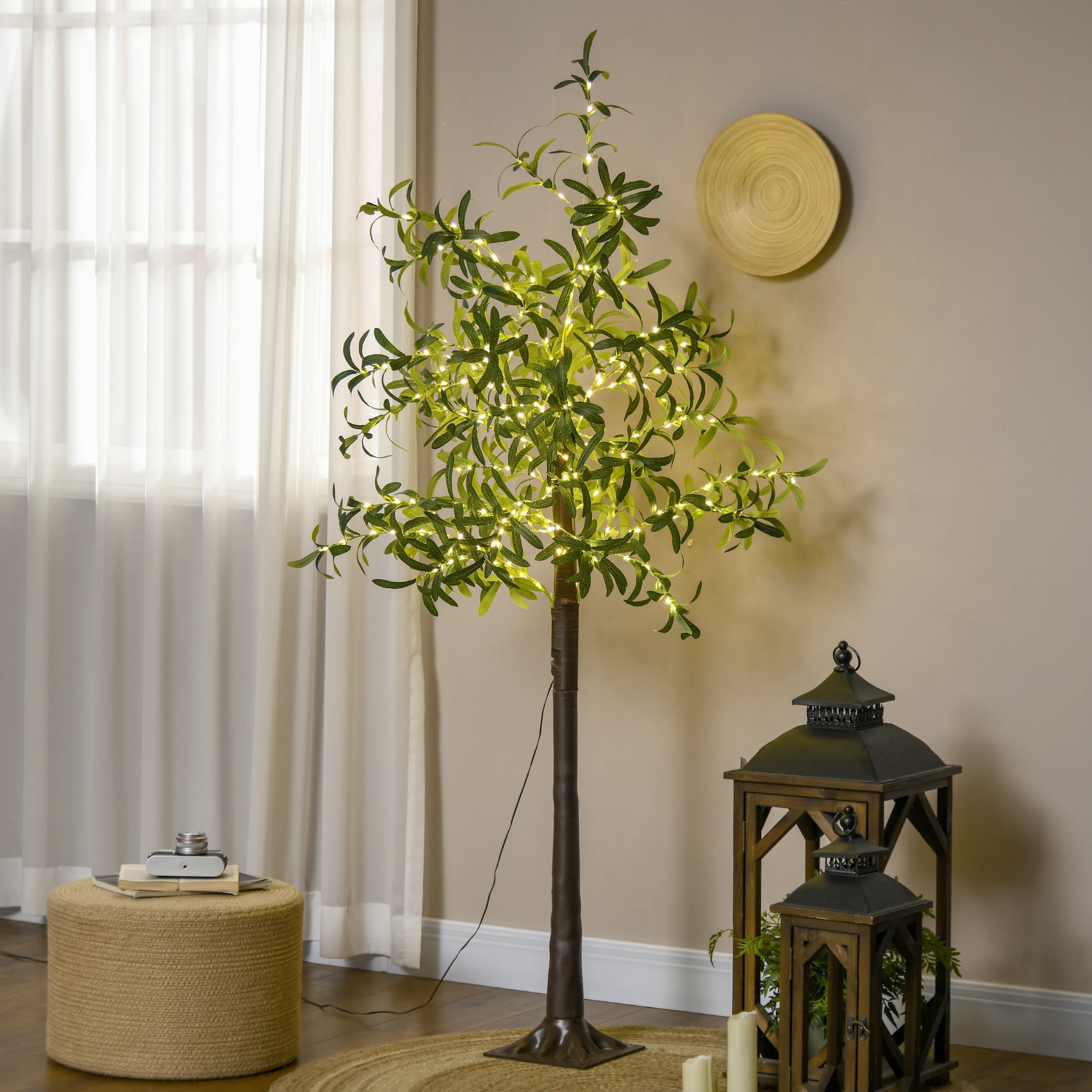 6ft LED Olive Tree with 300 Warm White Lights, Light up Olive Tree for Indoor, Home, Party, Wedding, Christmas, Green Artificial Tree Light Green  at Gallery Canada