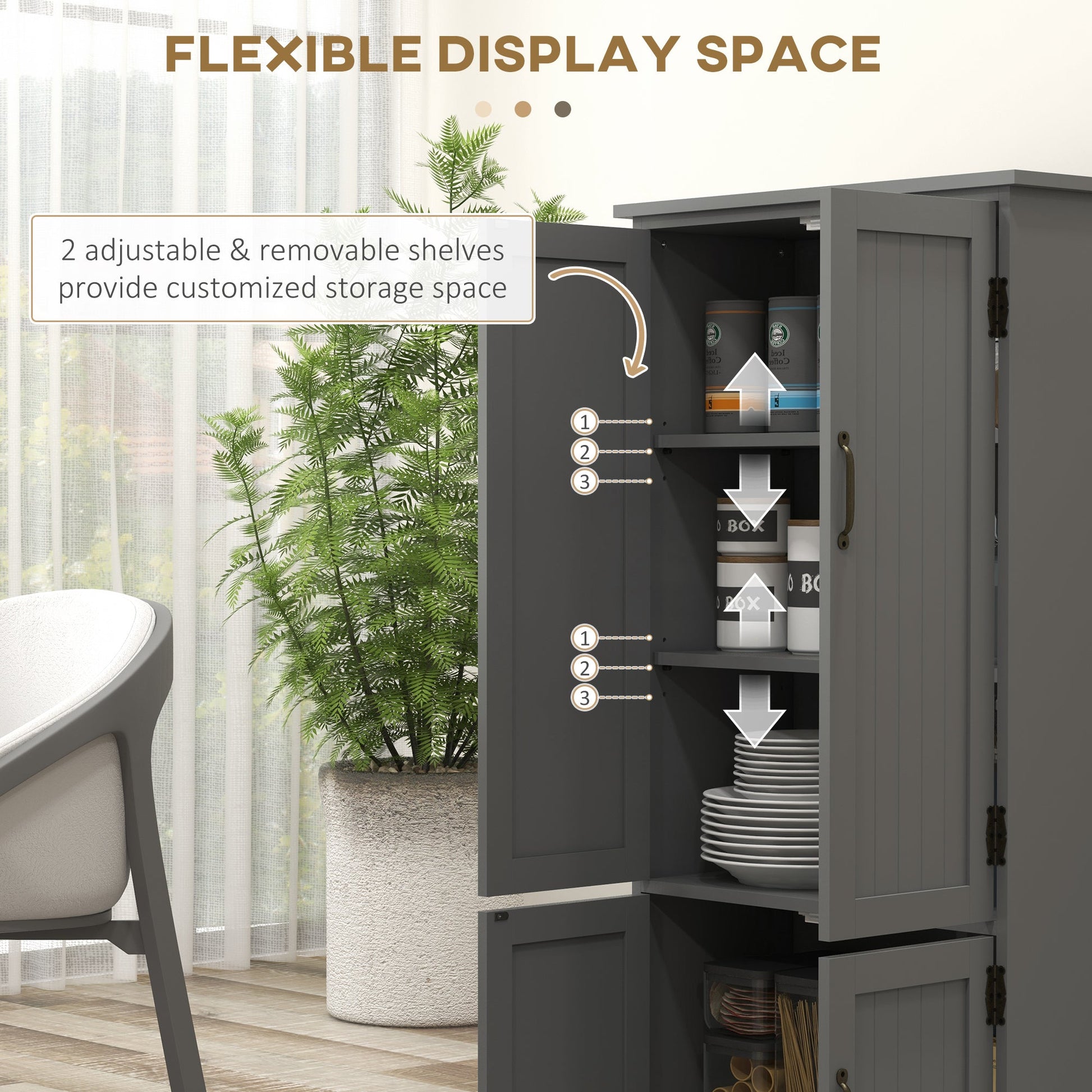 4-Door Storage Cabinet Multi-Storey Large Space Pantry with Adjustable Shelves Grey Kitchen Pantry Cabinets   at Gallery Canada