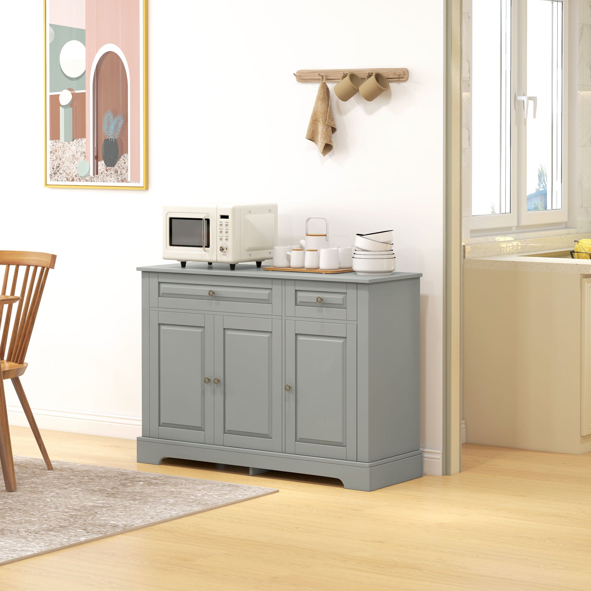 Modern Sideboard Cabinet, Buffet Cabinet with 2 Drawers and Adjustable Shelves, Buffets Tables for Dining Room, Grey Bar Cabinets at Gallery Canada