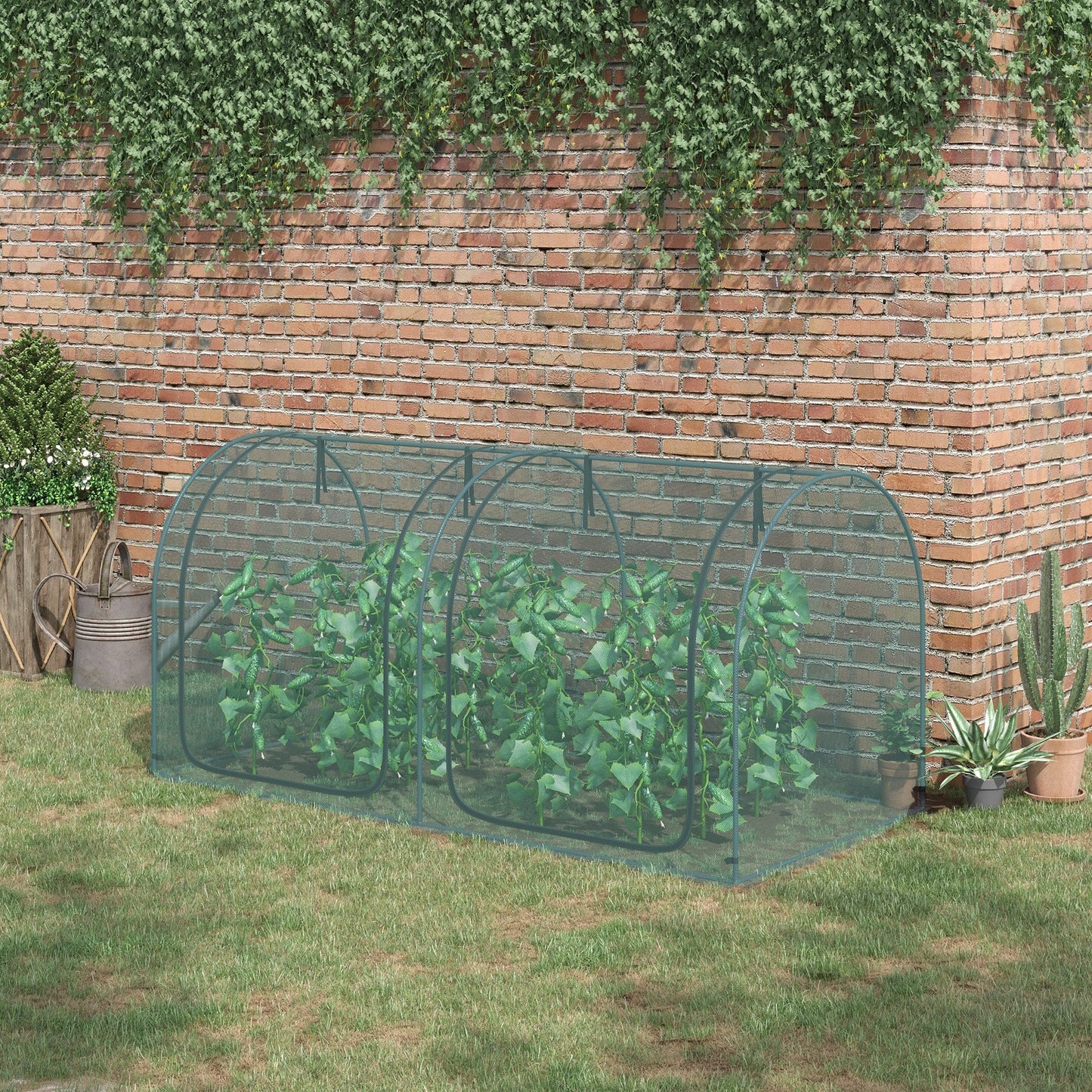 8' x 4' Crop Cage, Plant Protection Tent, with Two Zippered Doors and 4 Ground Stakes, for Garden, Yard, Lawn, Green Walk In Greenhouses   at Gallery Canada