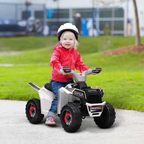 6V Quad Kids Electric Car with Wear-resistant Wheels, for Boys and Girls Aged 18-36 Months, White