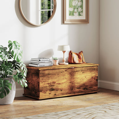 39.5" Storage Chest with 2 Safety Hinges, Storage Box Organizer with Flip-Top Lid, Entryway Storage Bench, Rustic Brown Storage Ottomans & Benches at Gallery Canada