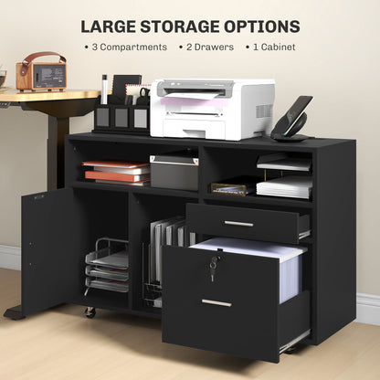 Mobile Printer Stand with Charging Station and USB Ports, Locking Filing Cabinet for A4 and Letter Size, Black Office Cabinets & Cupboards at Gallery Canada