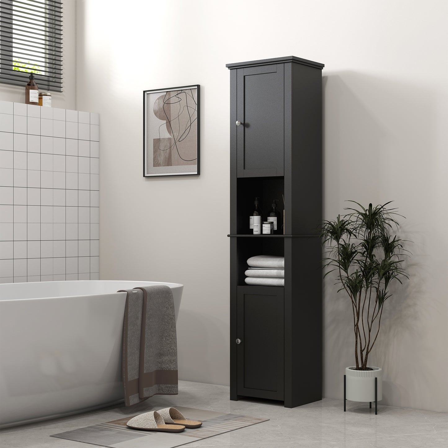 Tall Medicine Cabinet, Freestanding Bathroom Storage Cabinet with Shelves and 2 Cupboards, Bathroom Organizer, Black Bathroom Cabinets   at Gallery Canada