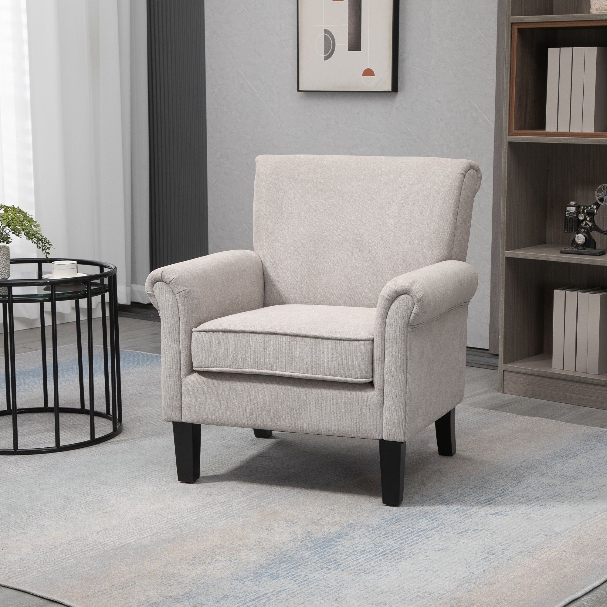 Upholstered Accent Chair, Single Armchair with Soft Velvet Touch Fabric, Rolled Armrest, Grey Single Sofas Multi Colour at Gallery Canada