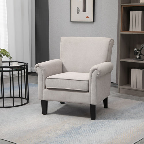 Upholstered Accent Chair, Single Armchair with Soft Velvet Touch Fabric, Rolled Armrest, Grey
