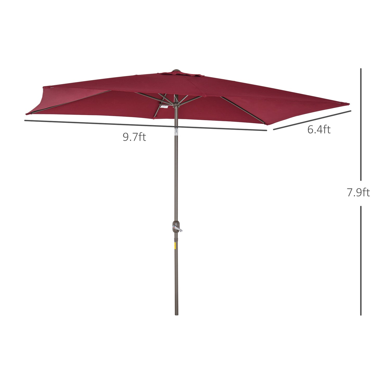 6.5x10ft Patio Umbrella, Rectangle Market Umbrella with Aluminum Frame and Crank Handle, Garden Parasol Outdoor Sunshade Canopy, Wine Red Sun Umbrellas   at Gallery Canada